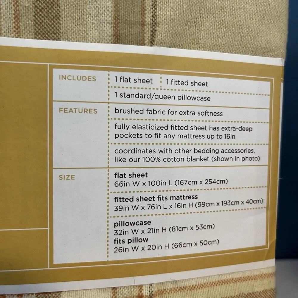 Martha Stewart Cabin Plaid Flannel Sheet Set TWIN Neutral Autumn Yellow NEW